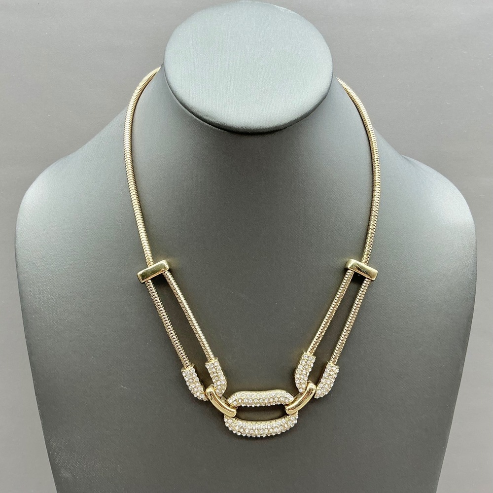 Avon Necklace Women Gold Tone Rhinestone Pave Link Snake Chain Statement Jewelry